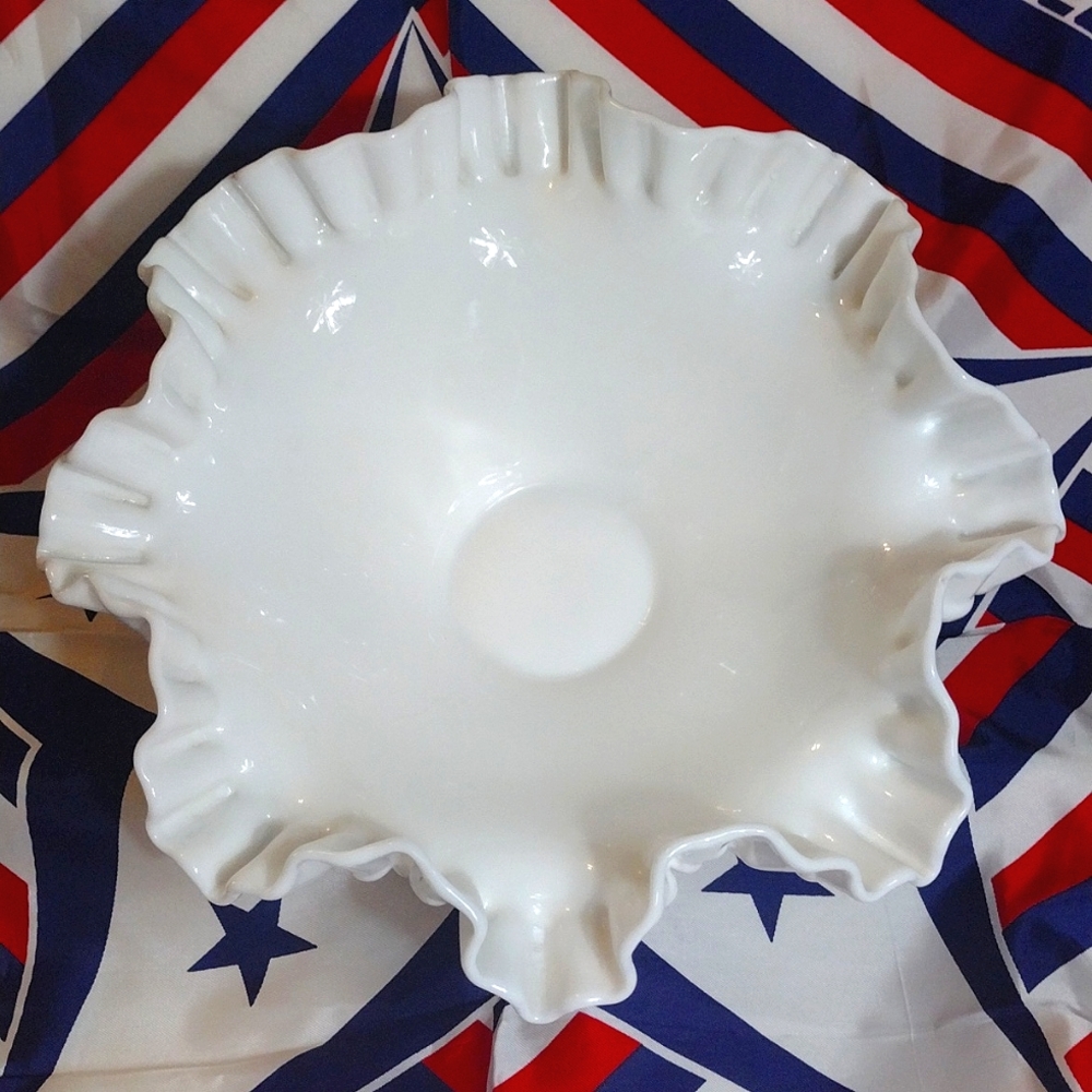 Milk Glass Hobnail Ribbon Pedestal Bowl